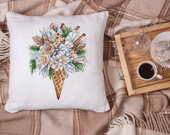 Cross Stitch Pattern PDF – Winter Bouquet in Waffle Cone, Poinsettia, Pine & Cinnamon – Christmas Floral Decor, Instant Download