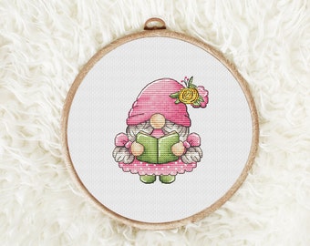 Bookish Gnome Cross Stitch Pattern PDF – Reading Gnome, Teacher Gift, Book Lover Decor