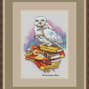 Owl with letter Fandom cross stitch pattern Hand embroidery design Beginner needlepoint scheme Digital pdf file