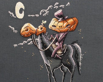 Creepy Pumpkin - Cross Stitch Pattern, Pumpkinhead Knight Cross Stitch, Gothic Cross Stitch, Creepy Horse Xstitch, Miyastitch