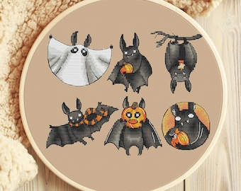 Bats Cross Stitch Pattern PDF – Halloween Bats Sampler, Spooky Cute Kawaii, Small Ornaments, Beginner Friendly, Instant Download