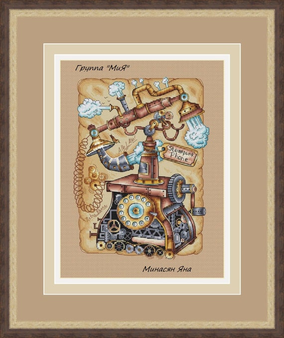 Telefono retrò Steampunk Schema punto croce vintage Disegno ricamo