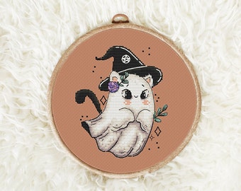 Halloween cross stitch pattern Cat cross stitch chart Ghost cross stitch Cute cross stitch Witch cross stitch Modern cross stitch PDF File