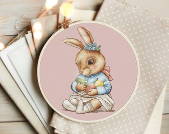 Baby bunny cross stitch pattern Easter bunny cross stitch Baby girl cross stitch Cute cross stitch Easter eggs cross stitch Digital PDF File