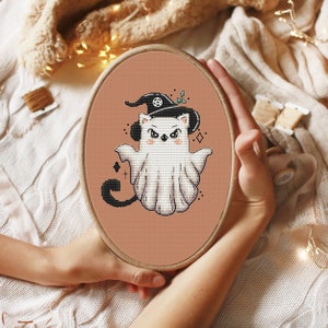 Halloween cross stitch pattern Cat ghost cross stitch Spooky cross stitch Cute cross stitch Funny cross stitch Modern cross stitch PDF File