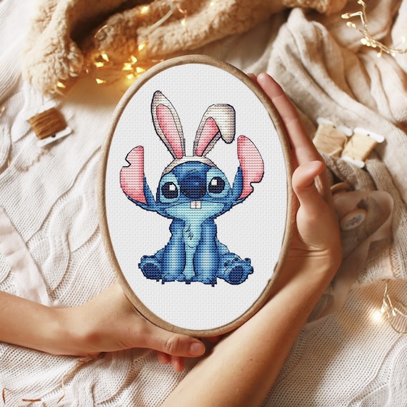 Easter Blue Alien Bunny Counted Cross Stitch Cartoon Cross Stitch Pattern Hand Embroidery Cute Embroidery Design Digital PDF File