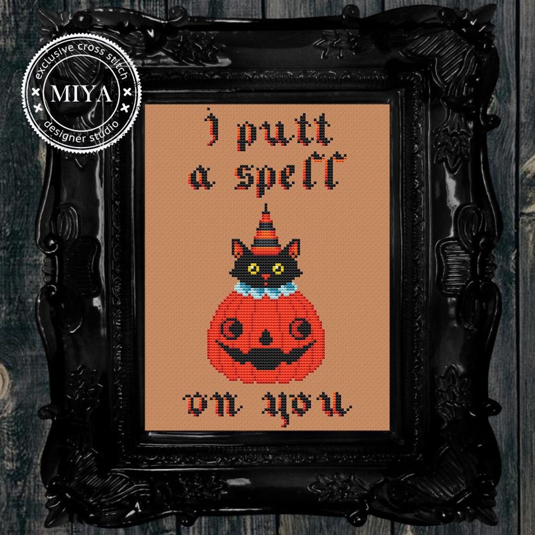 Halloween Cat Cross Stitch Pattern Bundle - Funny Black Cat PDF ...