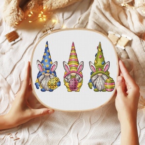 Easter gnomes bunnies Funny cross stitch pattern Holiday cross stitch Easter cross stitch Hand embroidery design Cross stitch gift pdf file
