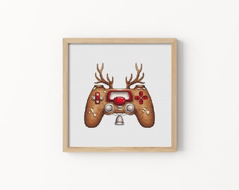 Reindeer Gamer Controller Cross Stitch Pattern – Christmas Gamepad PDF, Holiday Ornament for Video-Game Lovers, Instant Download