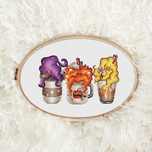 Witch sisters coffee cups Halloween cross stitch pattern Hand embroidery design Fairy cross stitch I put a spell on you Digital pdf file