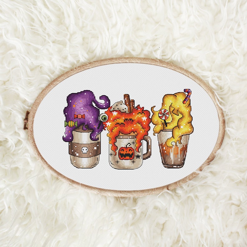 Witch Sisters Coffee Cups Halloween Cross Stitch Pattern Hand ...