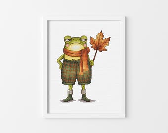 Snarky Fall Frog - Cross Stitch Pattern, Animal Cross Stitch, Fall Cross Stitch, Autumn Leaf Cross Stitch, Miyastitch