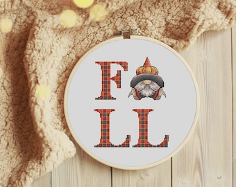 Fall Gnome - Cross Stitch Pattern, Quote Stitch, Instant Download, Autumn Vibe Stitching