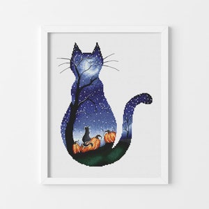 Черная кошка на тыкве явный узор для вышивки крестом Дизайн ручной вышивки Кошка вышивка крестиком официальный декор для вышивки крестом