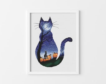 Черная кошка на тыкве явный узор для вышивки крестом Дизайн ручной вышивки Кошка вышивка крестиком официальный декор для вышивки крестом