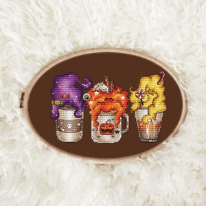 Witch Sisters Coffee Cups Halloween Cross Stitch Pattern Hand ...