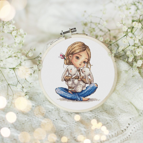 Cute girl Cross stitch pattern Bunny cross stitch chart Qute cross stitch Funny cross stitch Spring cross stitch Baby girl cross stitch