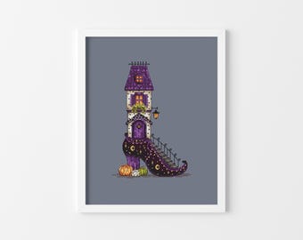 Witchy House - Cross Stitch Pattern, Halloween Xstitch Deocration, Halloween Stitching, Miyastitch