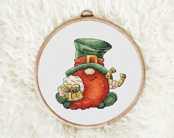 Irish Gnome -  Cross Stitch Pattern, Irish Beer Gnome, Saint Patricks Day Gnome, Holiday DIY Gift, Miyastitch