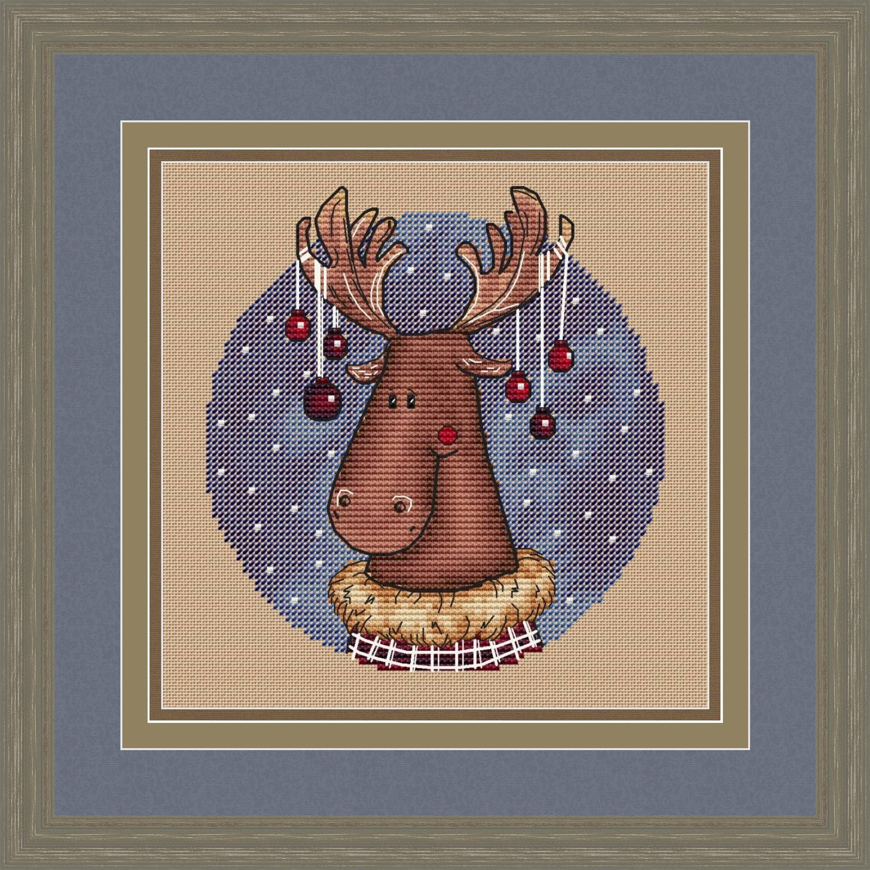 Cute Moose Christmas Stocking Girl Cross Stitch Pattern DIY