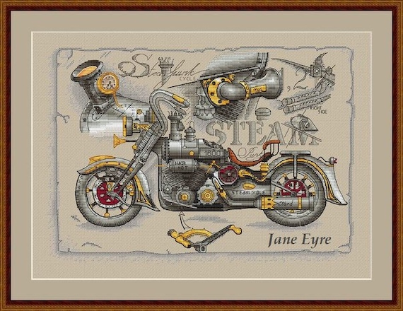 Vintage Detailed Motorbike Steampunk Cross Stitch Pattern