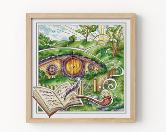 Halbling Haus Kreuzstich Buch Kreuzstich Vorlage Herr der Ringe Kreuzstich Fantasy Welt Kreuzstich Landschaft Kreuzstich