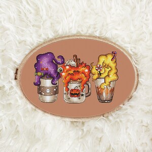 Witch Sisters Coffee Cups Halloween Cross Stitch Pattern Hand ...
