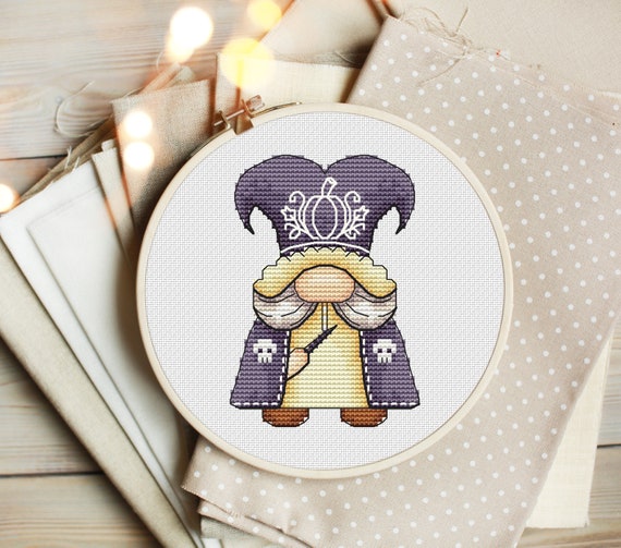 Черный Волшебник Гном Забавный Рисунок Для Вышивки Крестом На.