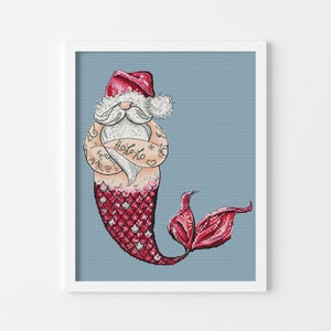 Brutal tattooed santa Christmas cross stitch pattern Hand embroidery design Beginner needlepoint scheme Digital pdf file image 2