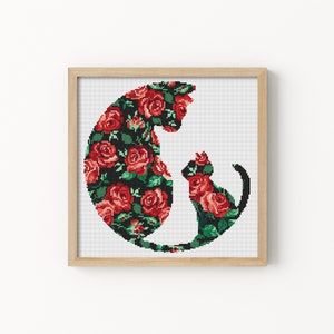 Moeder kat en kitten Eenvoudig kruissteekpatroon Moederdag kruissteekcadeau Beginner borduurschema Handborduurontwerp