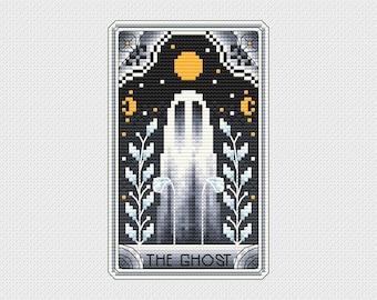 Ghost Tarot - Cross Stitch Pattern - Tarot Card Cross Stitch , Ghost , Moon , Stars , Major Arcana , Halloween Cross Stitch , Gothic , PDF