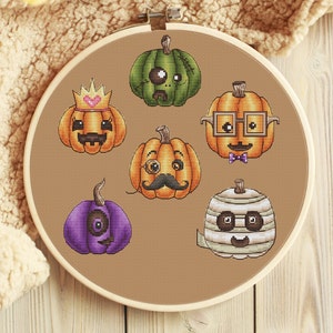 Pumpkin Faces Cross Stitch Pattern PDF – Cute Kawaii Halloween Jack-o-Lantern Sampler, Fall Décor Instant Download, Beginner Friendly