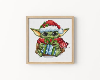 Christmas baby allien Funny cross stitch pattern Fandom cross stitch Hand embroidery design Christmas cross stitch Digital pdf file