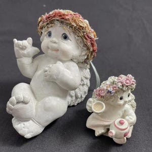 Vintage Dreamsicles Cherub Figurines – Shelf Sitter Kristin Signed 2005 & High Tea Angel Collectibles