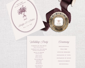 Evelyn Collection Trouwceremonieprogramma | Bewerkbare Canva-sjabloon | Printbaar gevouwen programma | Direct downloaden