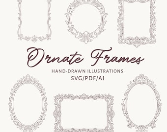 Ornate Frame Illustration Bundle | Vintage Frames | Hand Drawn Frames