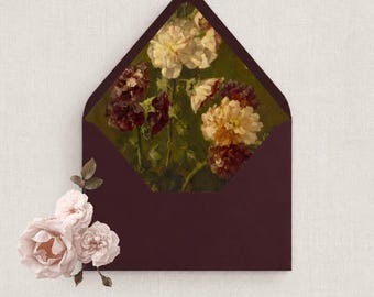 Printbare envelopvoering met olieverfschilderij en bloemenmotief | Evelyn Design (PDF)