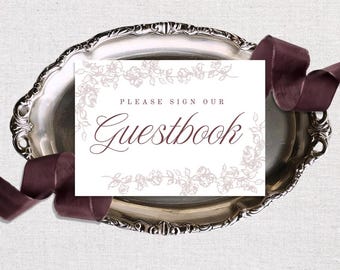 Gastenboekbordje uit de Evelyn Collection voor bruiloften | Bewerkbare Canva-sjabloon | Printbaar gastenboekbordje | Direct te downloaden