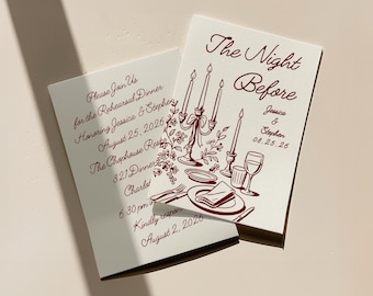 Convite para Jantar de Ensaio | Modelo Editável do Canva | Design de Jantar Desenhado à Mão | Download Digital de "A Noite Anterior"