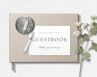 Gastenboekbordje uit de Charlotte Collection voor bruiloften | Bewerkbare Canva-sjabloon | Printbaar gastenboekbordje | Direct te downloaden