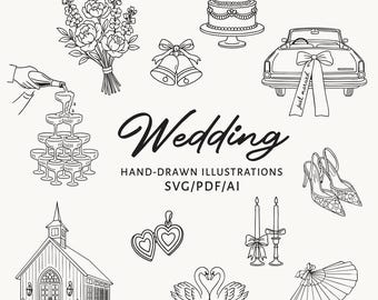 Hand Drawn Wedding Illustration Bundle | SVG AI PDF (Digital Download)
