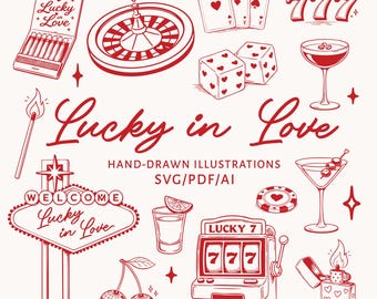 Lucky in Love-illustratiebundel | Grafisch vrijgezellenfeest | Pictogrammen bruiloftsweekend