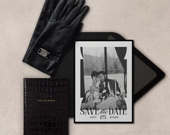 Sloane Collection Foto Save the Date | Bewerkbare Canva-sjabloon | Printbare trouwkaart | Direct downloaden