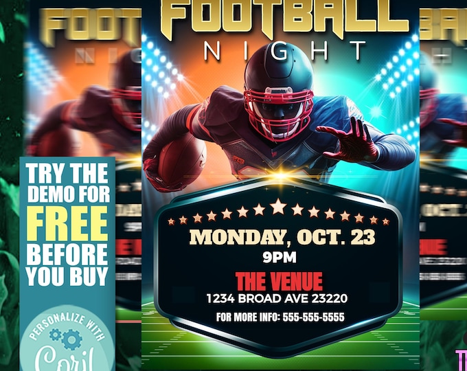 Football Night Flyer Template | Editable Corjl Flyer | Game Day Party Invitation | Sports Event Poster | Instant Download