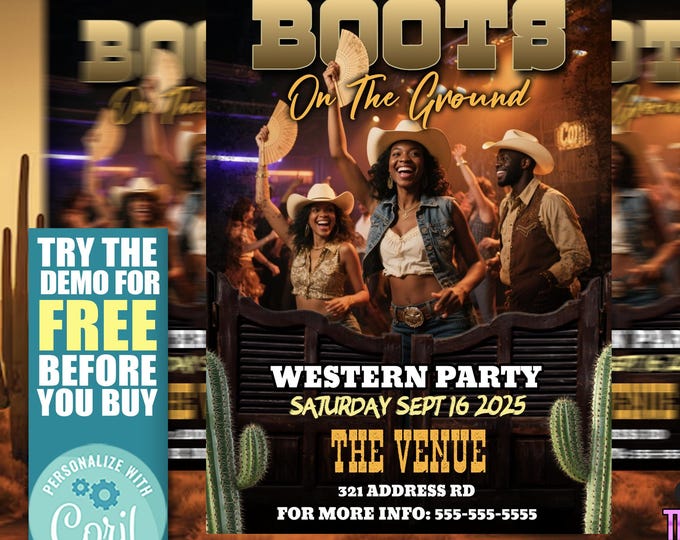 Western Party Flyer Template: Boots on the Ground (5x7 Digital & Printable)