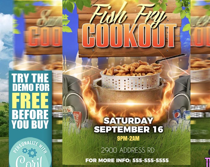 Fish Fry Cookout Flyer Template: Editable Summer BBQ (Instant Download)