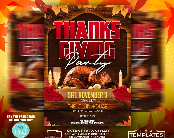 Thanksgiving Party Flyer | Edit Online | 5X7 Digital & Printable | Do It Yourself | Corjl Template