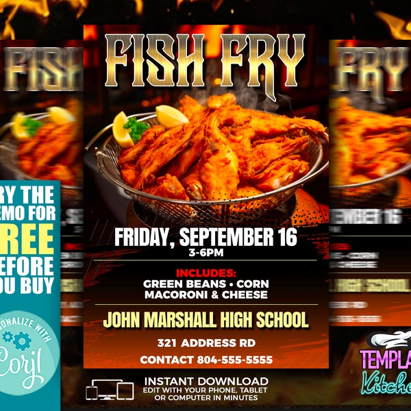 Fish Fry Golden Flyer | Edit Online | 5X7 Digital & Printable | Do It Yourself | | DIY | Corjl Template