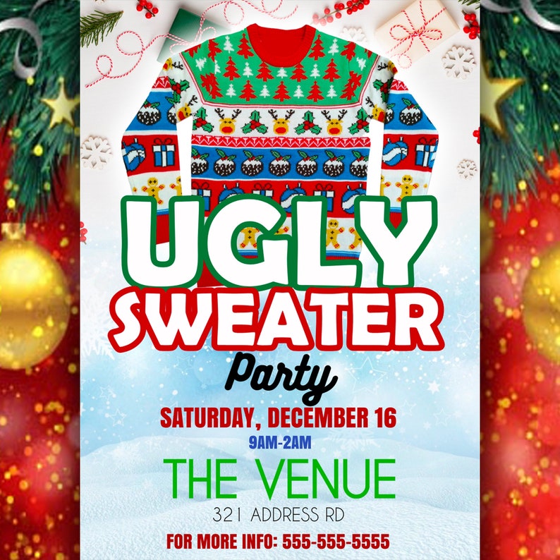 Ugly Sweater Christmas Paerty | Edit Online | 5X7 Digital & Printable | Do It Yourself | Corjl Template image 4