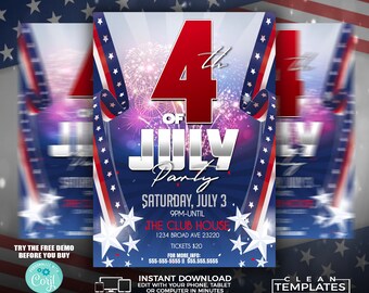 4th of July Party Flyer: Patriotic Template (5x7 Digital & Printable)